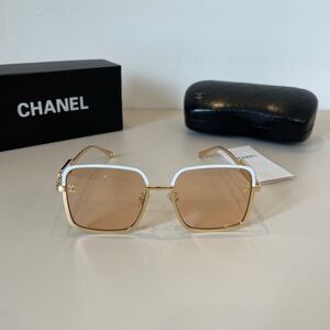 Chanel Square Sunglasses White Gold Frame Brown Lens